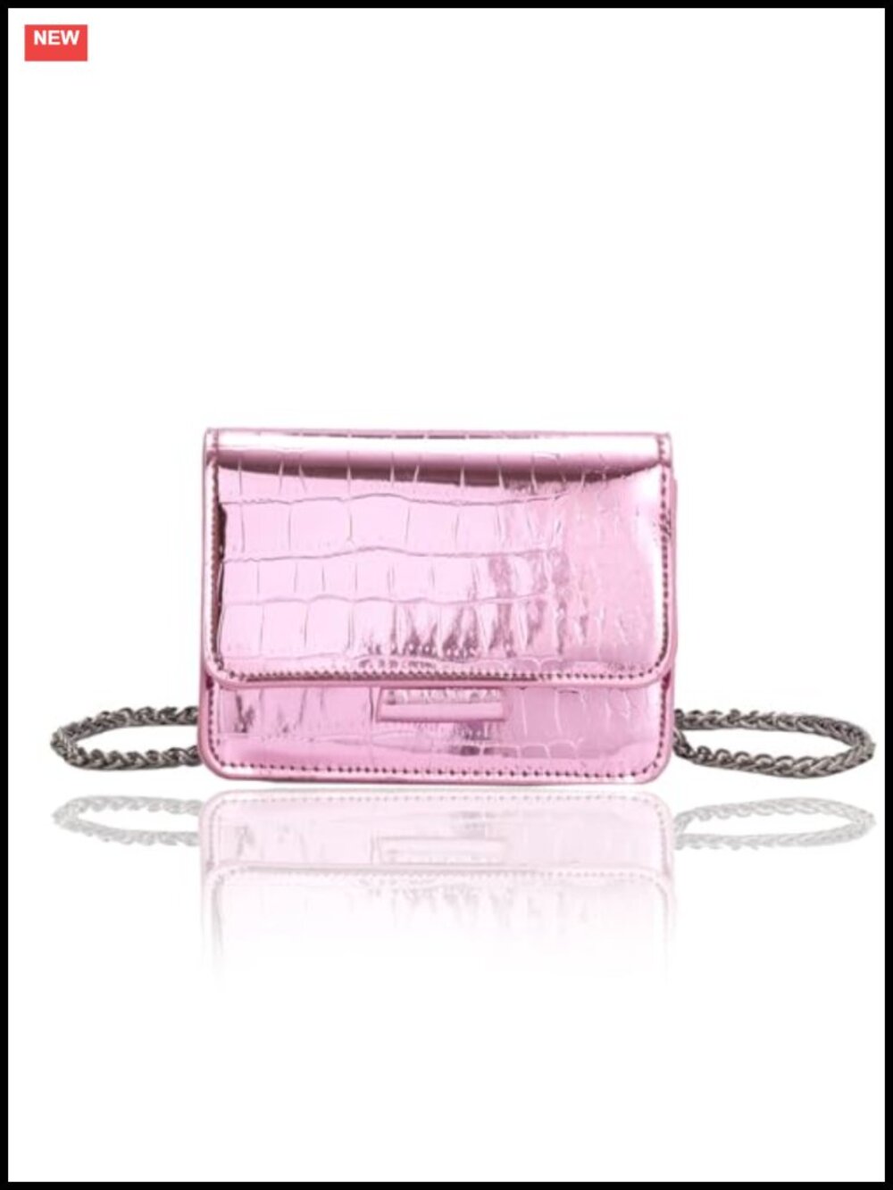 Y2K Croc Embossed Faux Leather Mini Crossbody Bag Detachable Chain Strap